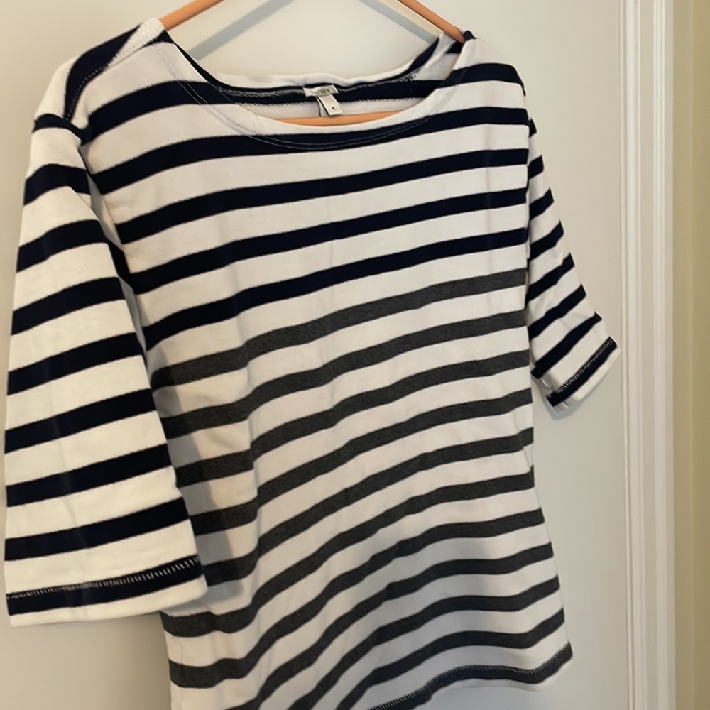 JCrew stripe with navy and gray. Short-sleeve cotton sweatshirt